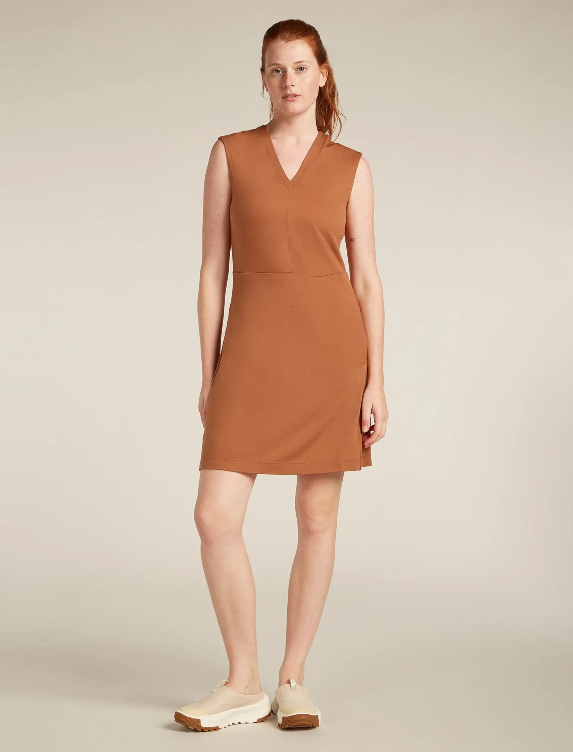 Merino 200 Granary Ärmelloses Kleid mit V-Ausschnitt Damen